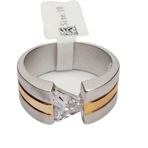 Two Tone Silver Gold CZ Band Ring Christmas gift size 5 10